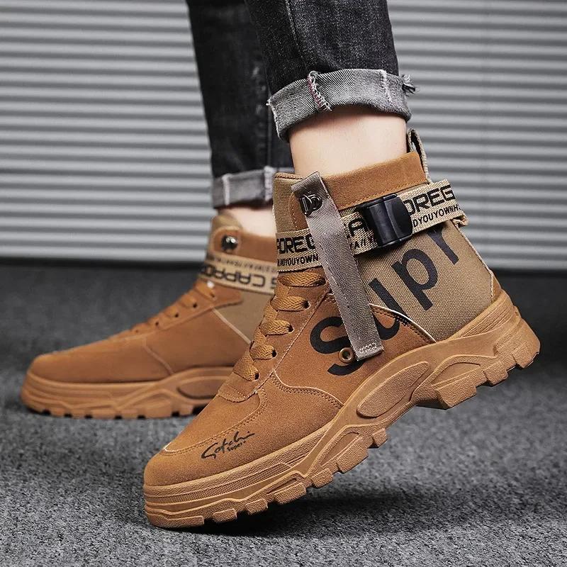 Fashion 2025 Men's Boots Boots Luxury Casual Safety Shoes Men Motorcycle Booties for Men High Ankle Walking Shoes Leather Boots Botas
