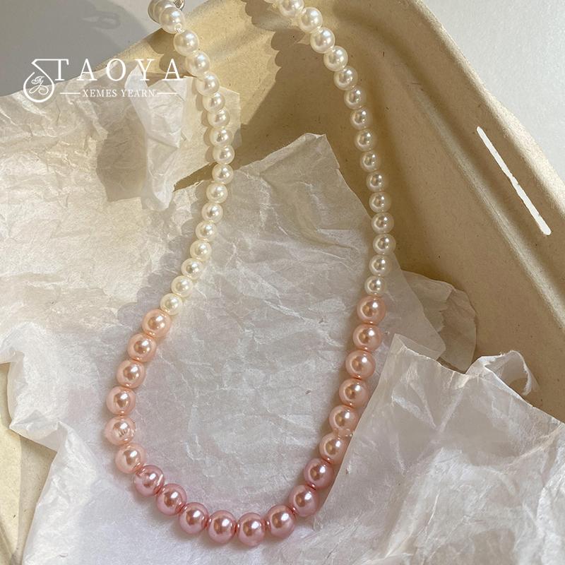 Design Gradient Pink Pearl Necklace For Girls' Sweet Accessories Party Luxurious Jewelry Sexy Collarbone Chain For Womens