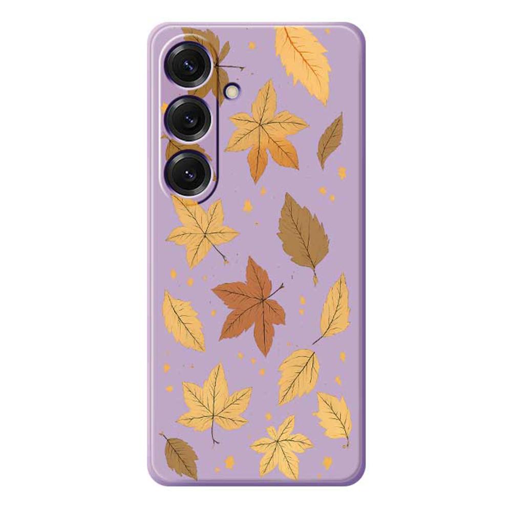 

For Samsung Galaxy S25 Case Maple Leaves Pattern Printing Straight Edge TPU Phone Back Cover Purple