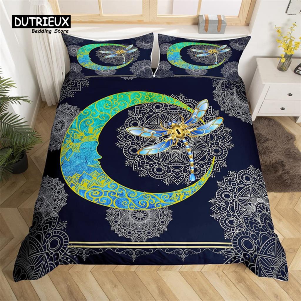 Breathable Trendy King Queen Dragonfly Size Chic Animal Polyester Bohemia Mandala Flowers Bed Comforter
