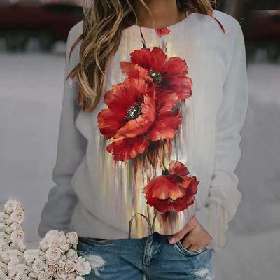Autumn Women's Oil Painting Flower Print Round Neck Long Sleeve Loose Fashion Fresh Women's Sweatshirt Fashion Versatile Hoodie