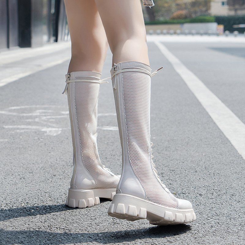 2025New Boots for Women Fashion Knee-high Boots Summer Breathable Hollow Out Mesh Boots Non Slip Platform Boot Punk Botas Mujer