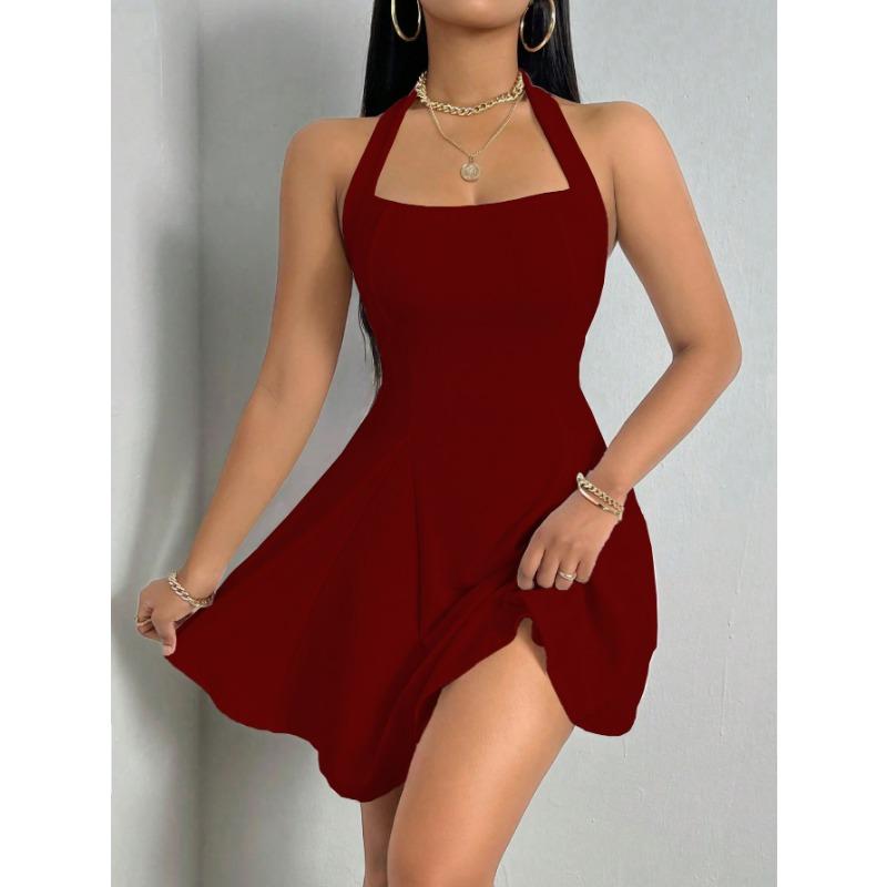Y2k Women Sexy Halter Backless High Waist A Line Short Mini Dress