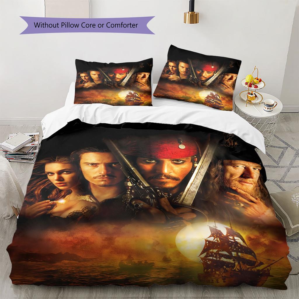 POTC Pattern Bedding Home Decoration Birthday Gift ( 1 Duvet Cover + 2 Pillowcase, Without Core),fan Merchandise.