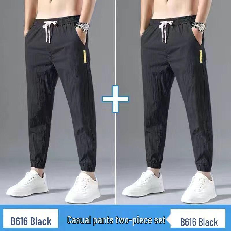 Men's Summer 2024 Ice Silk Joggers: Loose, Plus Size, Elastic Waist, Stretchy, Thin 9-Point Casual Pants