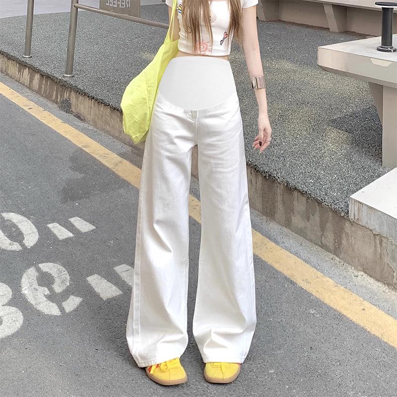 2026 Korean Style High-Waisted Maternity Wide-Leg Denim Pants - Adjustable Tummy Support, Versatile Outerwear XL
