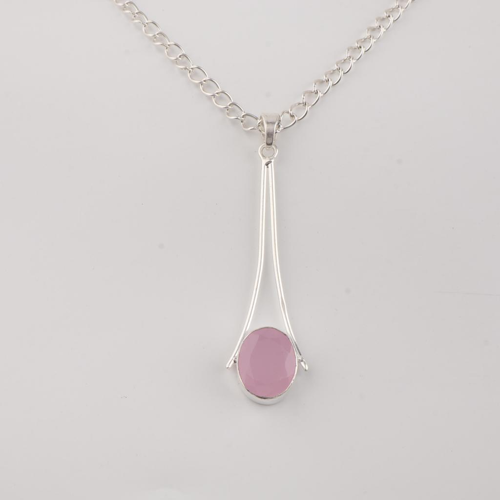Rose Chalcedony Gemstone 925 Sterling Silver Partywear Jewelry Handmade Long Pendant 1.79" PP-69-14
