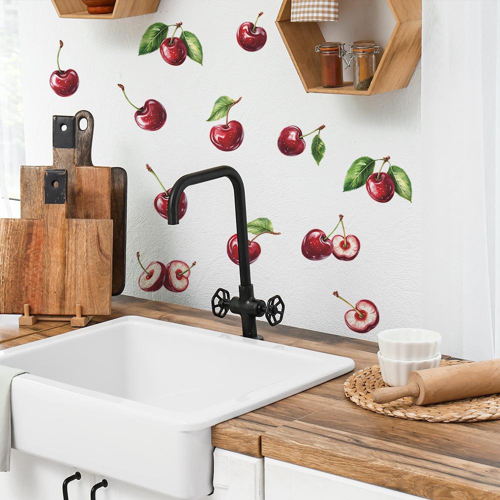 DIY Rote Kirschmalerei Küche Esszimmer Kühlschrankaufkleber Heim-Hintergrund und Wandverschönerungsaufkleber