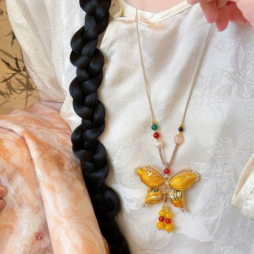 Beads Song Brocade Butterfly Necklace Tassels Pearl Long Sweater Chain  Daily