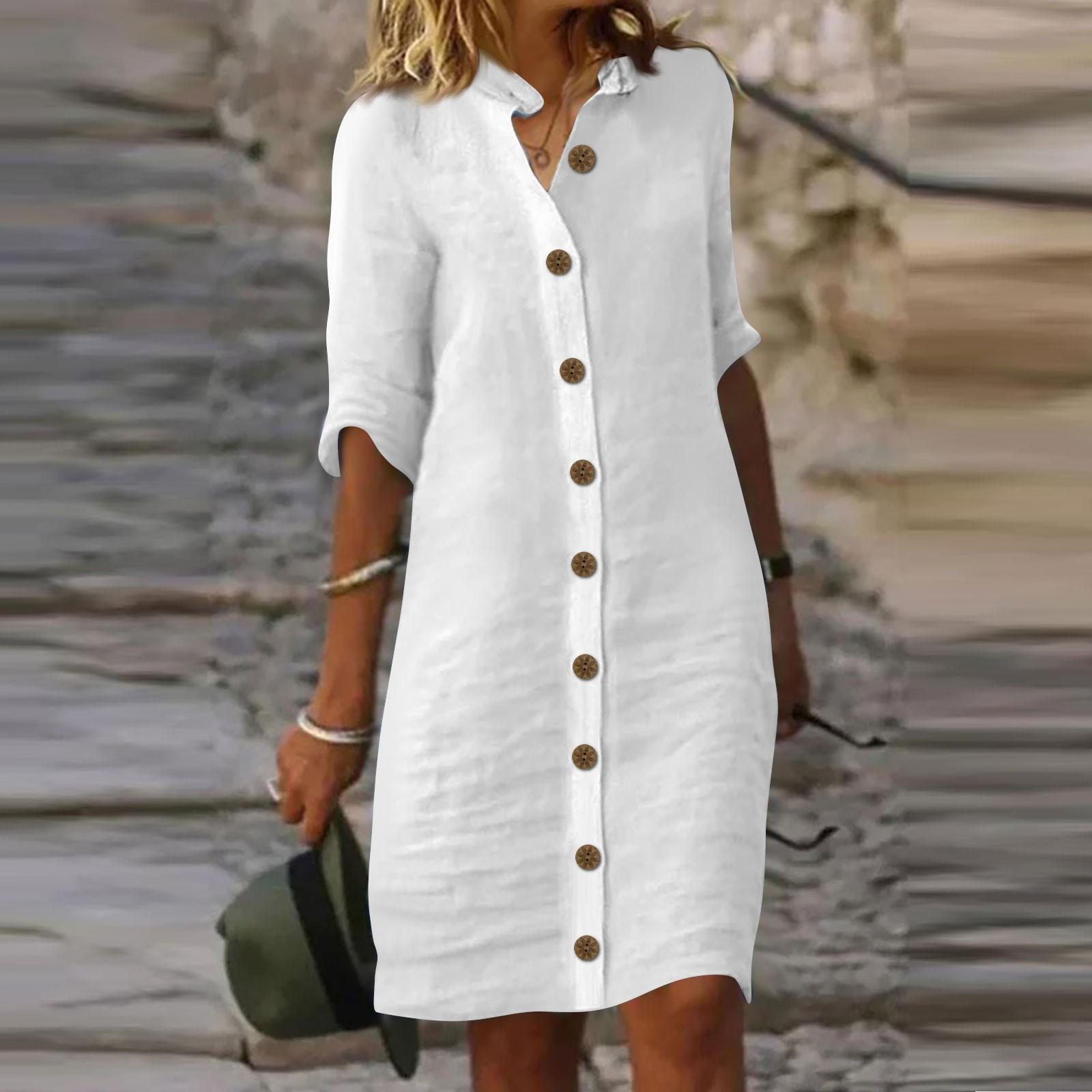 

Женское платье с рубашкой и рукавами миди, однотонные повседневные платья XXXL белый