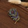 European Retro Peacock Feather Brooch with Zircon Inlay for Suits and Coats