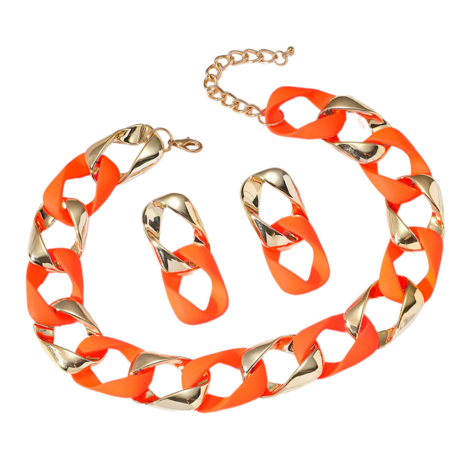 

Women Colorful Earrings and Necklace Set Geometric Hip Hop Women Neck Jewelry Daily Wear Jewelry Set for Any Occasion помаранчевий