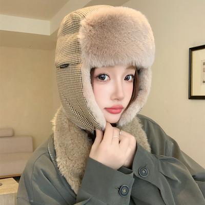 Plush Hat Women's Ji Lei Feng Hat, Plush Thickened Warm Electric Car Riding, Northeast Cold Protection Ear Hat