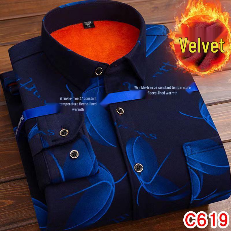 Men's Retro Plaid Fleece-lined Winter Shirt - Thick, Warm, Long-sleeved Casual Top for Middle-aged and Elderly