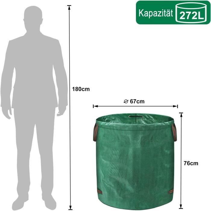 Sac de jardin - Lot de 3 272 L - Pliables - Étanches - Réutilisables