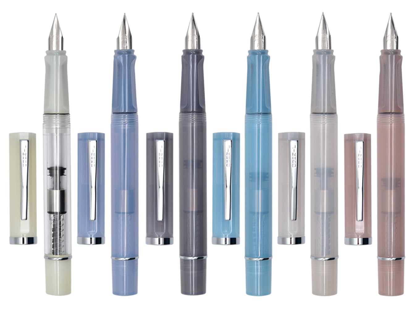Ranvi Jinhao 58D Fountain Pen Set with Ink Extra Fine Transparent Barrel (6 pens) Converter, Nib,