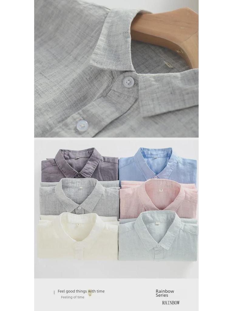 Men's Short-Sleeve Linen Shirt - Summer Casual Loose Fit with Lapel Collar, Cotton and Linen Blend, Plus Size Available