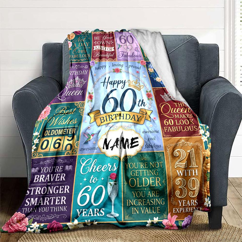 Happy 60Th Birthday Blanket Personalized Name Soft Warm And Versatile For Sofa Bed Office And Travel Machine Washable Comfortable In All Seasons Best