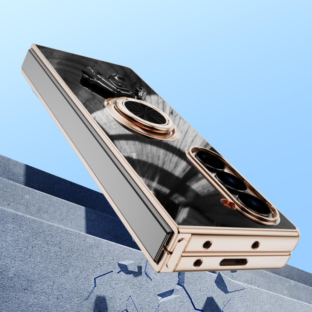 For Samsung Galaxy Z Fold6 5G Case with Astronaut Ring Kickstand 6D Electroplating TPU Phone Cover