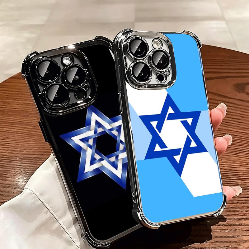 David Jewish Star Symbol Plating Phone Case For Iphone 16 17 Pro Max Air 16E 14 15 Plus 12 13 Mini Anti-Fall Airabag Cover