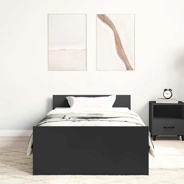 VidaXL Cadre de lit noir 75x190 cm petit simple bois d'ingénierie 835947