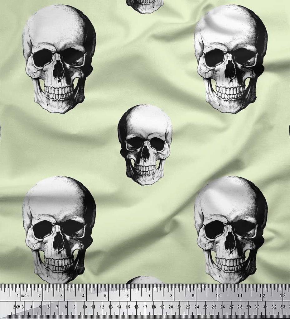 Soimoi Japanischer Krepp-Satinstoff, Horror-Totenkopf, Halloween-Druck, Meterware, 107 cm