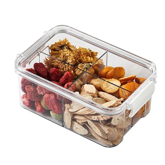 Sealed Storage Box Transparent Multi-Compartment Food Container Stackable Airtight Canister for Kitchen Cabinet Pantry Loose Tea Leaves Herbs Spices