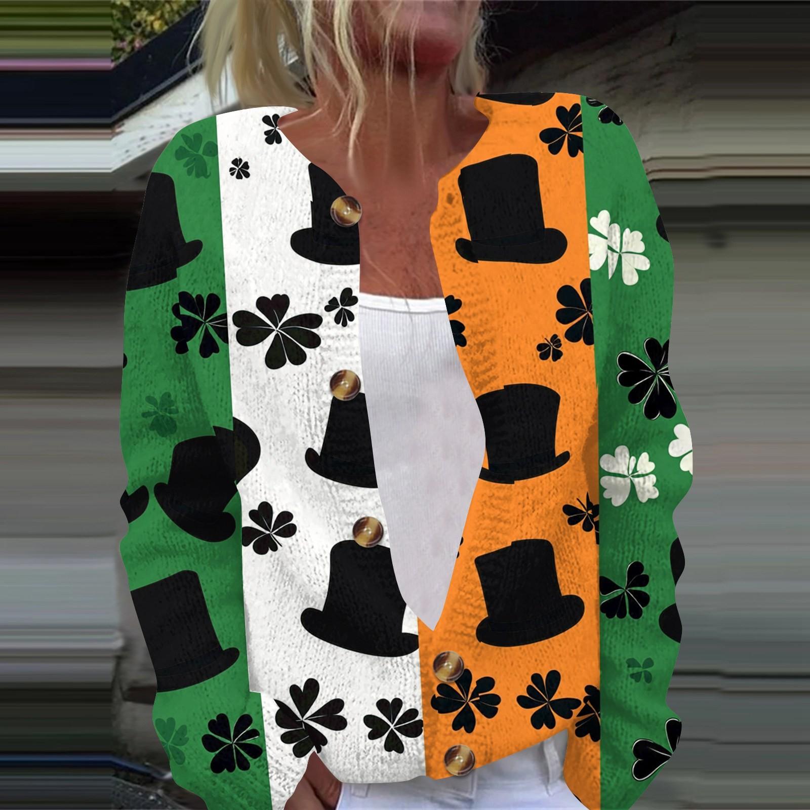 

Женская мода ул.. Вязаный кардиган с длинными рукавами и принтом Патрика на пуговицах S