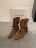 Autumn new temperament square head thick heel fringed short boots women's retro western cowboy boots pleated suede piled boots
