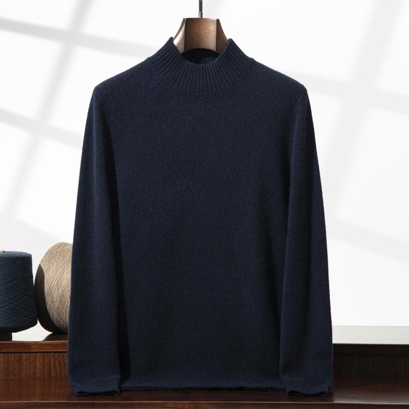 Semi-turtleneck Cashmere Sweater Men's Double-strand Thickened Solid-color Sweater Loose-knit Wool