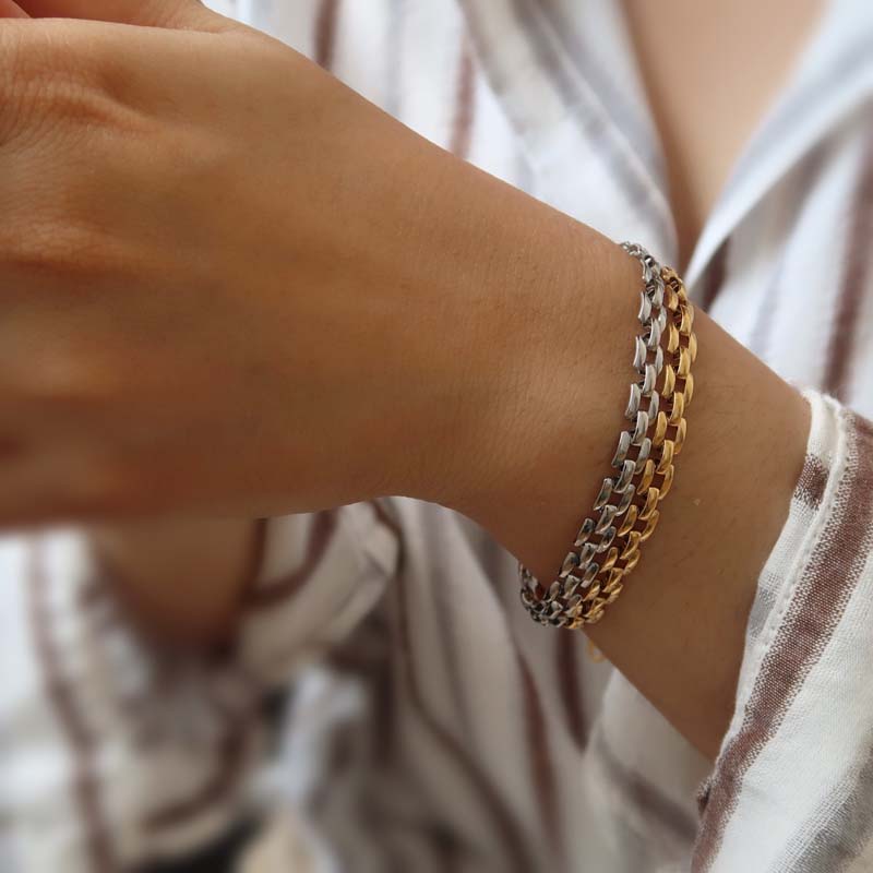 Stainless Steel Metal Hollow Link Chain Bracelet for Women Vintage Gold Color Watch Band Charm Bracelets Zircon Gifts