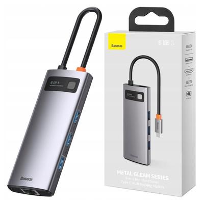 Hub 6W1 Baseus Metal Gleam Series, Usb-C To 3X Usb 3.0 + Hdmi + Usb-C Pd + Ethernet Rj45