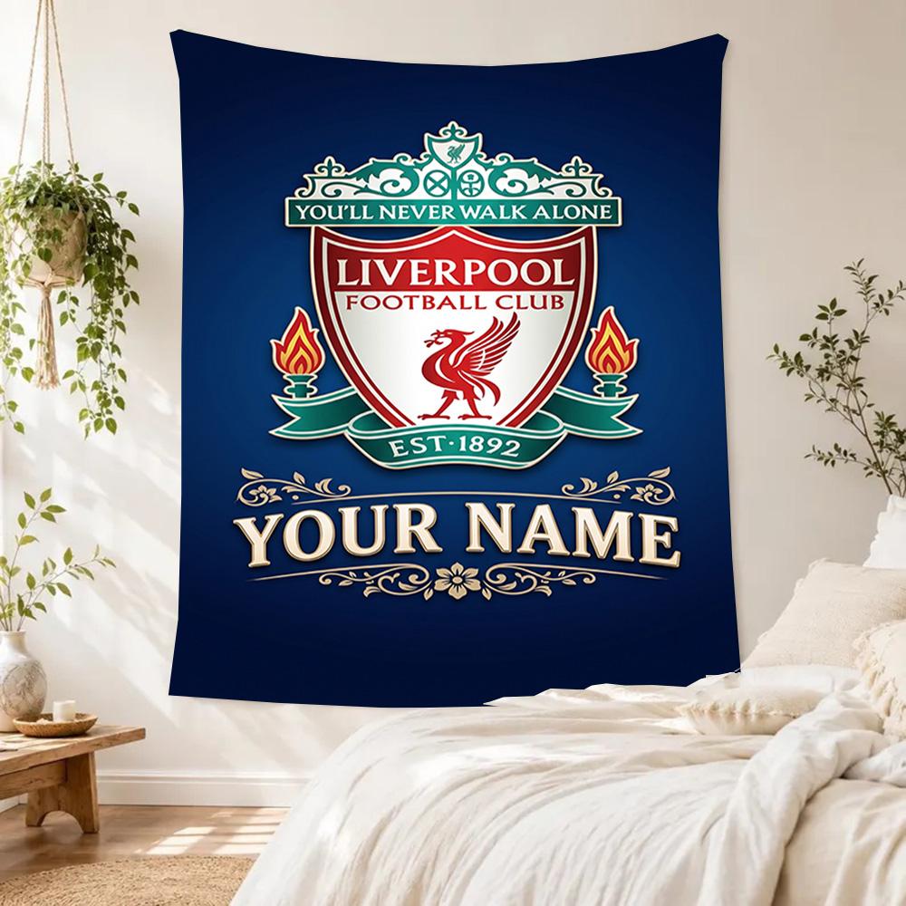 Liverpool Fc Logo Personalized Name Tapestry Lightweight Tapestry Machine Washable Great for Living Room All-Season Use Unique Gift for Family Friends