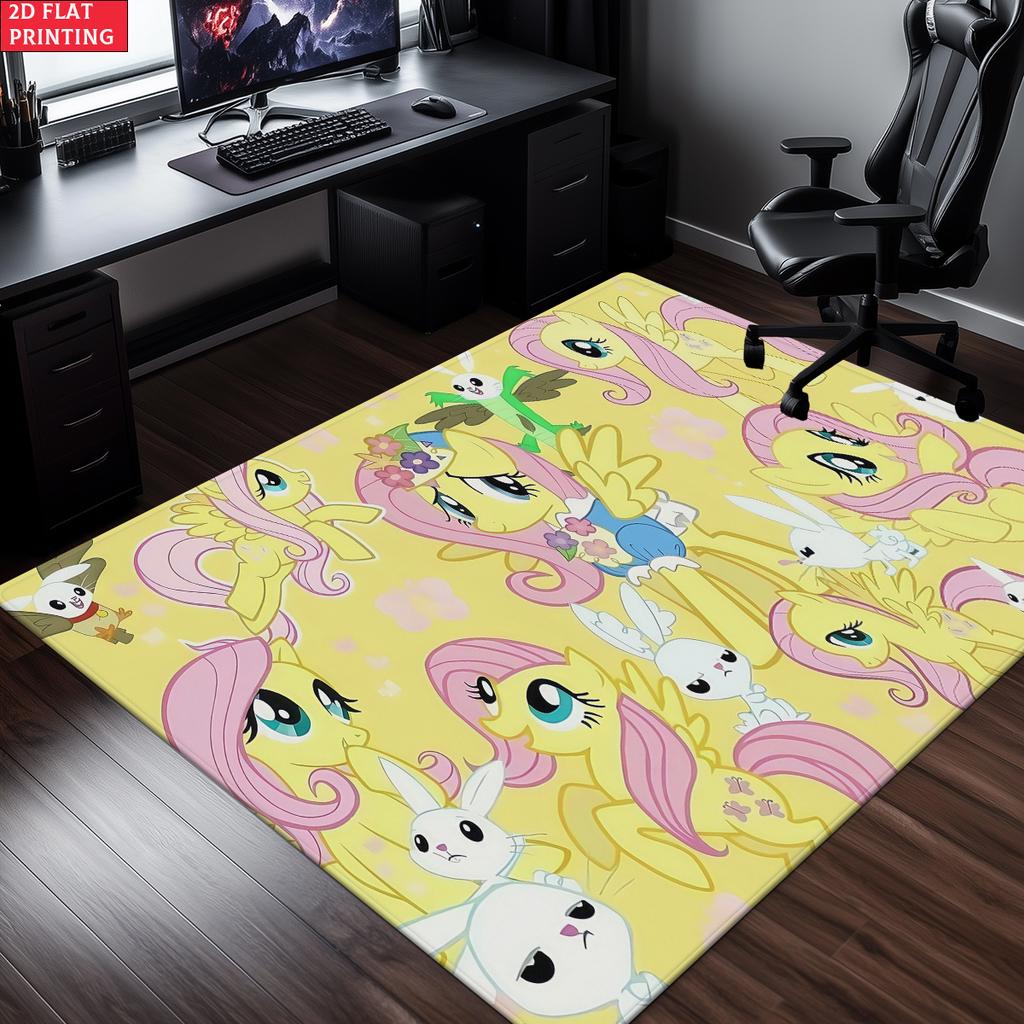 Cute Cartoon Pony Area Rug,Starry Gradient Theme Non-slip Floor Mat,Decorative Carpet for Kids Room Bedroom,Washable Home Gift
