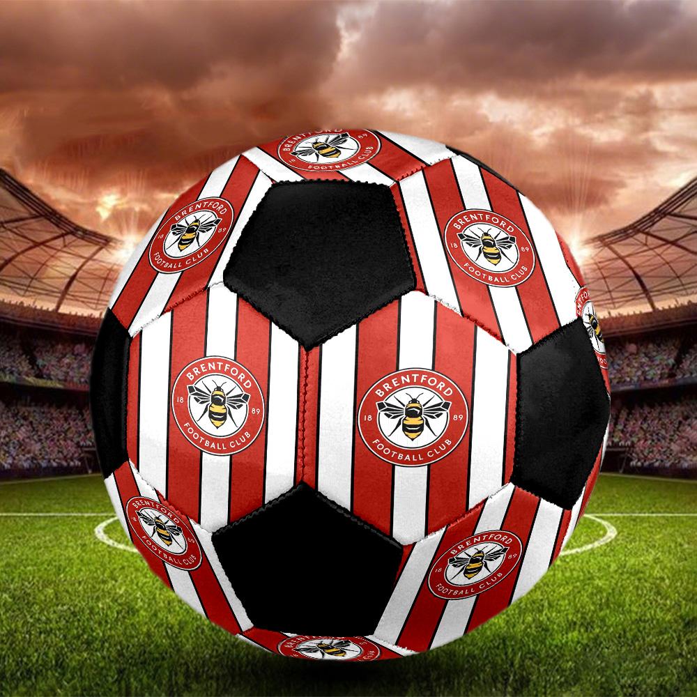 Brentford FC Indoor Soccer Ball Colorful All Ages Size 5 Machine Stitched PVC Competition Ready Durable High-Bounce