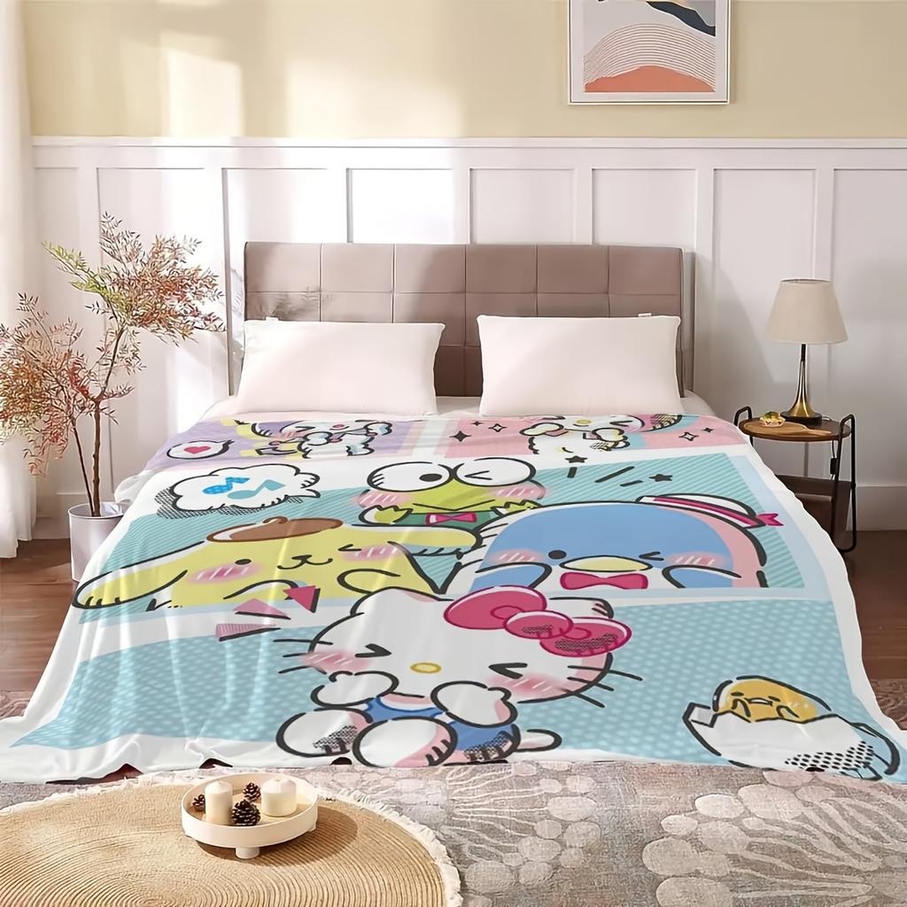 Sanrio Cartoon Print Throw Blanket Soft Cozy Nap Blanket for Sofa Bed Camping Travel Ideal Festival Birthday Gift for Kids