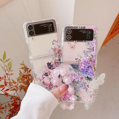Für Samsung Galaxy Z Flip 4 3 Hülle Blumenarmband Tpu Weiches Silikon Viereckige stoßfeste faltbare transparente Hülle Zubehör