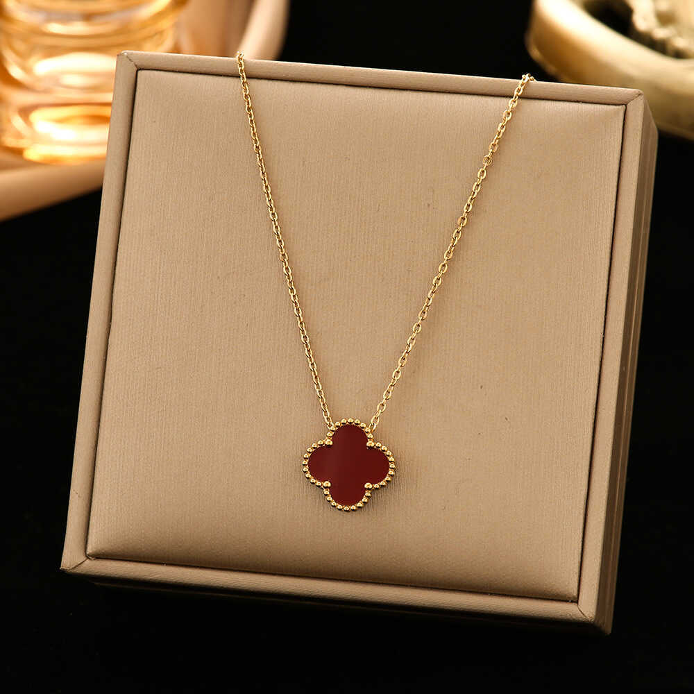 Four-Leaf Clover Double-Sided Necklace Does Not Lose Colour Female Summer Senior Sense Lucky Grass Pendant Temperament Collarbone Chain