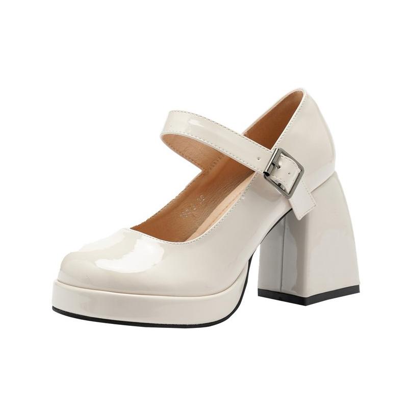 

Модные туфли Мэри Джейн на каблуках для женщин 2024 года, горячая распродажа, туфли на высоком каблуке с пряжкой на щиколотке из искусственной кожи, женские туфли на платформе с толстым каблуком в готическом стиле белого цвета 4.5
