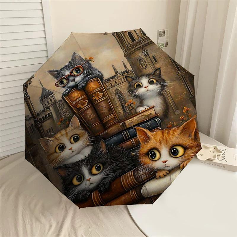 

1PC cats books Umbrella-8-Rib Reinforced Portable Folding Travel Suitable for All Seasons Outdoor Daily Use-J392