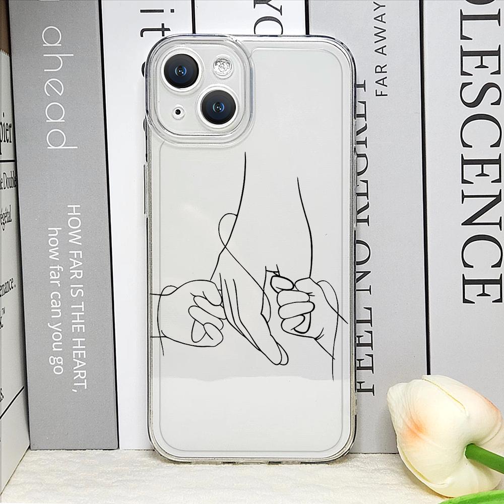 Warm Family Holding Hands Couple Phone Case for IPhone 16 11 12 13 14 15 Pro Max 7 8Plus 16E X XS Clear Soft Cover Abstract Line