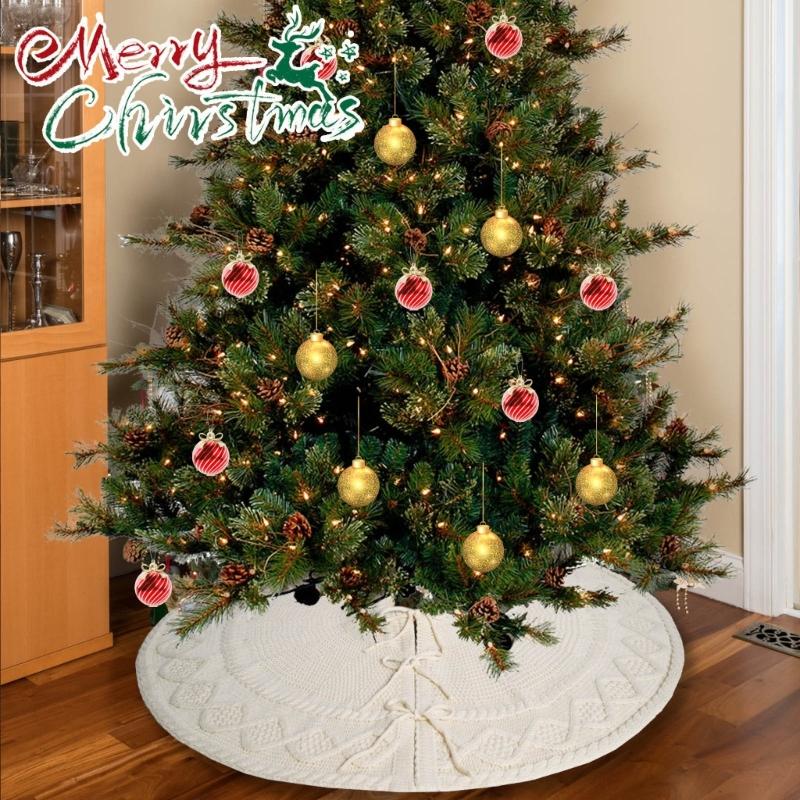 Adjustable Size Christmas Tree Base Rings Handmade White Tree Skirt Elegant Tree Stadn Skirt for Festival Decors