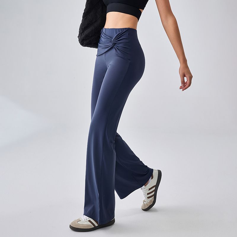 

Mitaogirl Kendall Loose Flared Pants Female Slim Looking High Waist Yoga Pants Pilates Training Dance Workout Pants Navy blue S