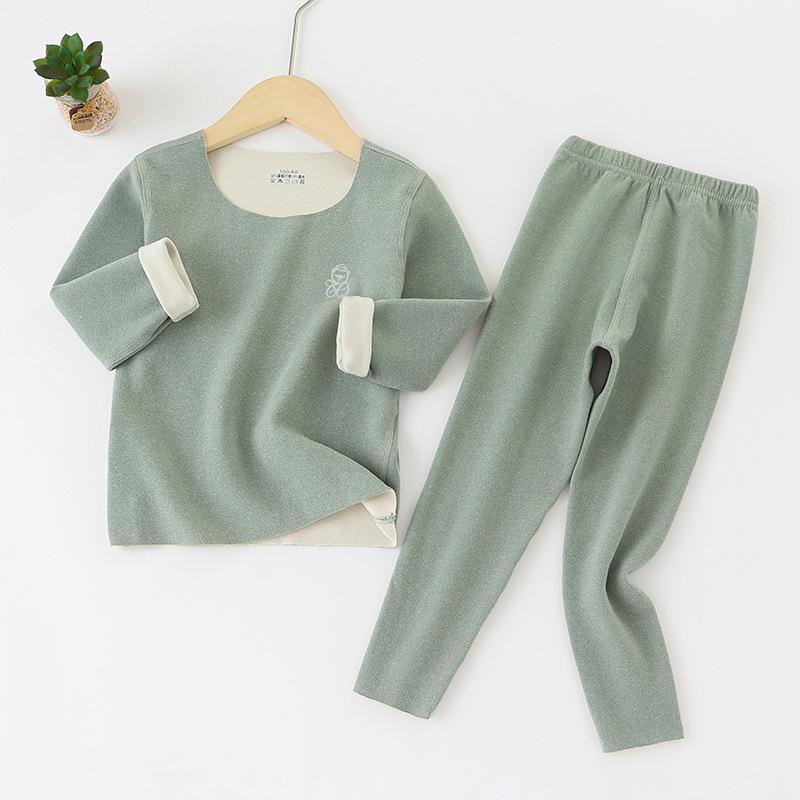 Double-Sided Kids Thermal Underwear Set - Brushed Fleece & Seamless Sides for Home & Base Layer | Warm 2-Piece Pajamas & Loungewear for Boys Girls