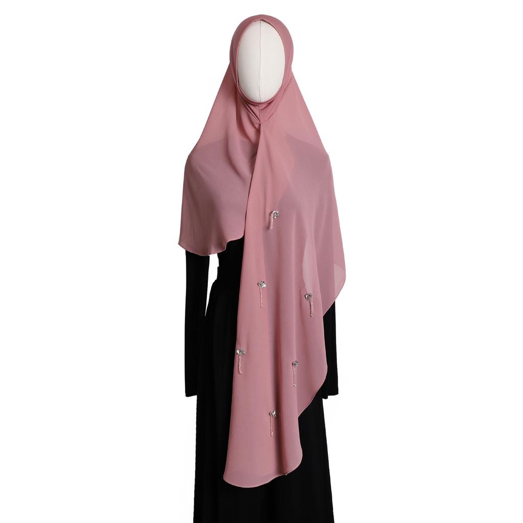 Instant Hijabs For Women Crystal Hemp Chiffon Hand Hanging Sticky Rhinestones Hanging Crystal Wrapping Scarf Headscarf Turban