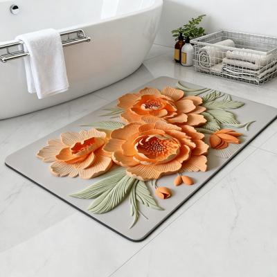 Tappetino da Bagno Floreale 3D in Terra di Diatomee Assorbente Antiscivolo Pittura ad Olio Realistica