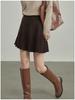 Melanoid Brown High-Waist Pleated Knit Skirt for Women - A-line, Slimming, and Perfect for Spring & Autumn