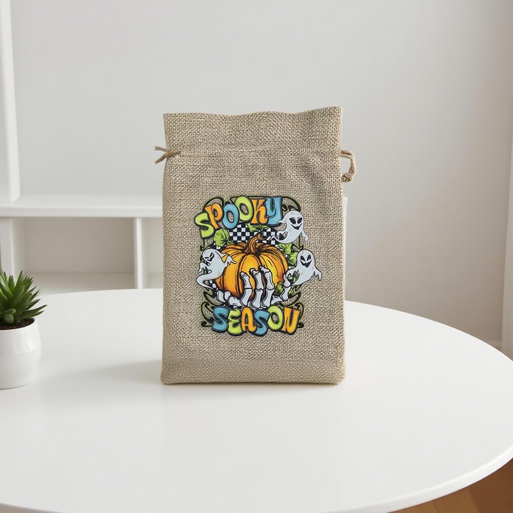 5Pcs Halloween Burlap Drawstring Favor Bag Spooky Pumpkin Goodie Treat Bags for Kids Trick or Treat Sack Party Decorate Supplies