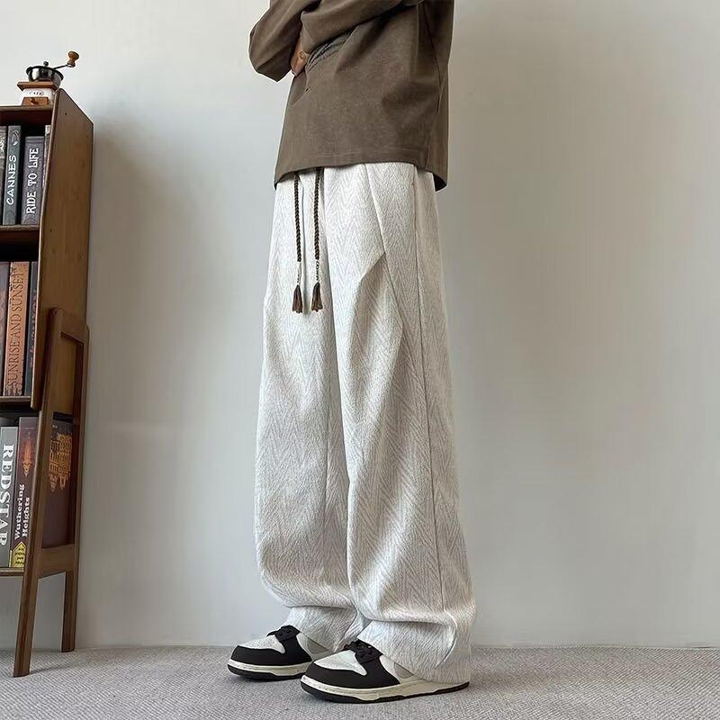 Pleated Design Drawstring Sweatpants Men's Thin Wide-leg Loose American High Street Lazy Versatile Casual Trousers