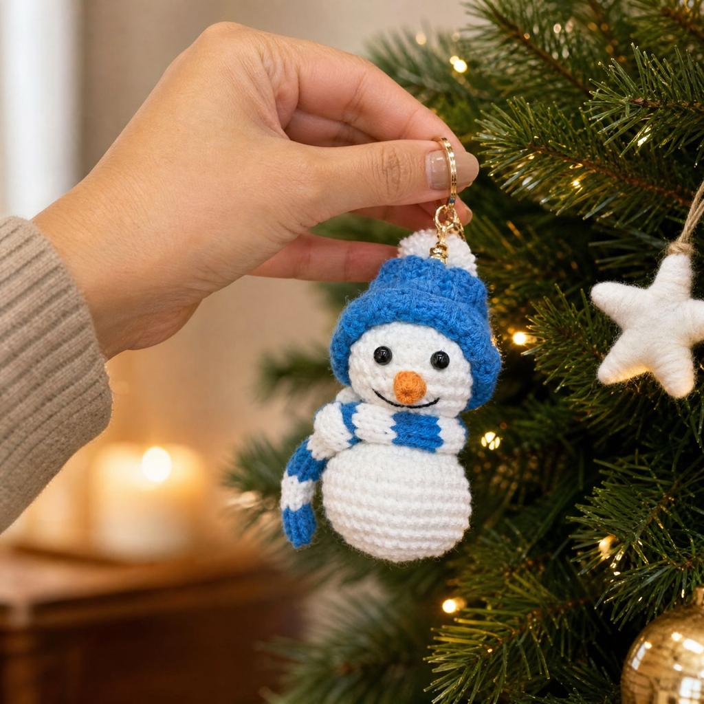 Cute Crochet Snowman and Santa Keychain Pendant Christmas Bag Charm for Keys